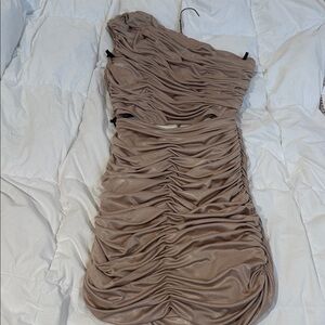 Elegant Ruched Tan Dress
